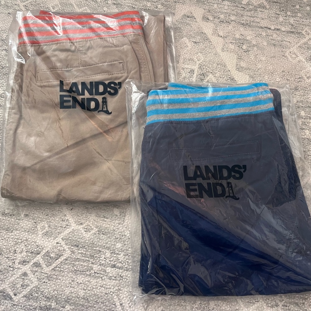 Set of 2 Lands' End Iron Knee Beige and Navy Drawstring Pants